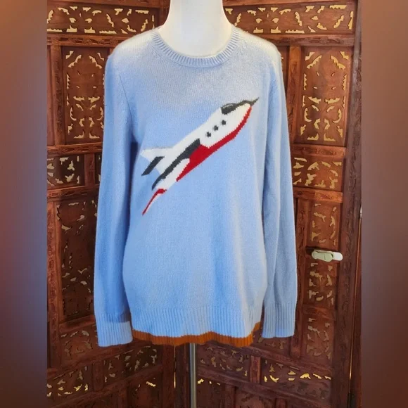 Coach 1941 Powder Blue Intarsia Sweater M 100% Cashmere Rare HTF Runway - Picture 3 of 14